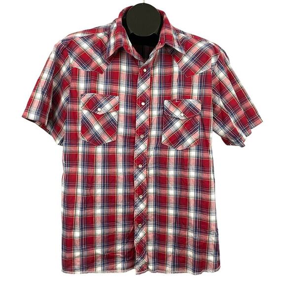VTG Rustler Pearl Snap Western Shirt Men's XL Red Blue X Long Tails Cowboy - Picture 1 of 9